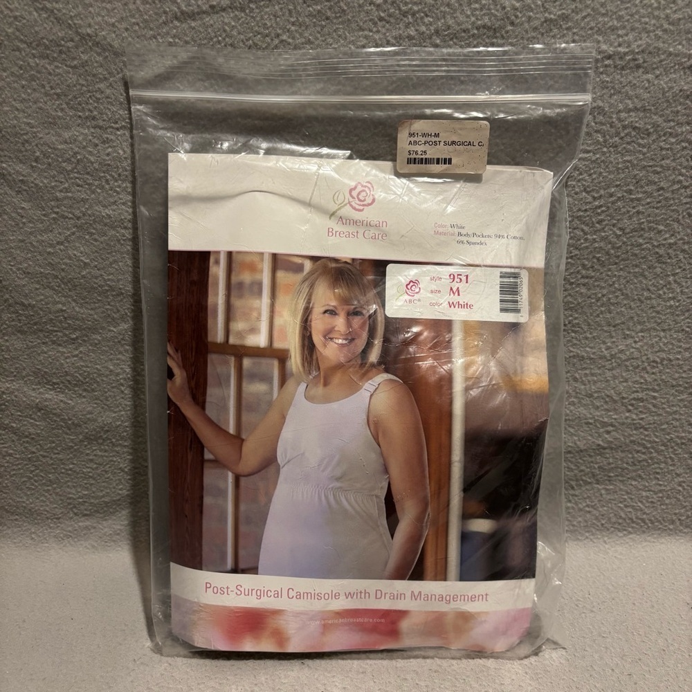 ABC post-surgical white camisole with drain management features Style-951 Size M